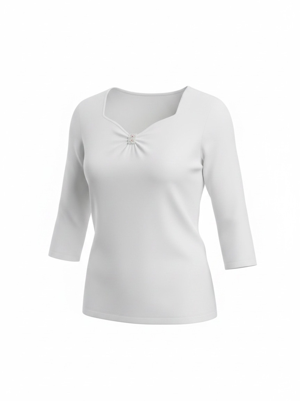 Vintage Pure White V-Neck Beaded Cotton Top - Size L/XL
